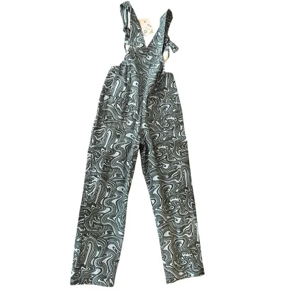 Lucy & Yak NWT Easton Dungarees Swirl Print Organic Cotton Teal Green- Size 6L - Picture 4 of 10
